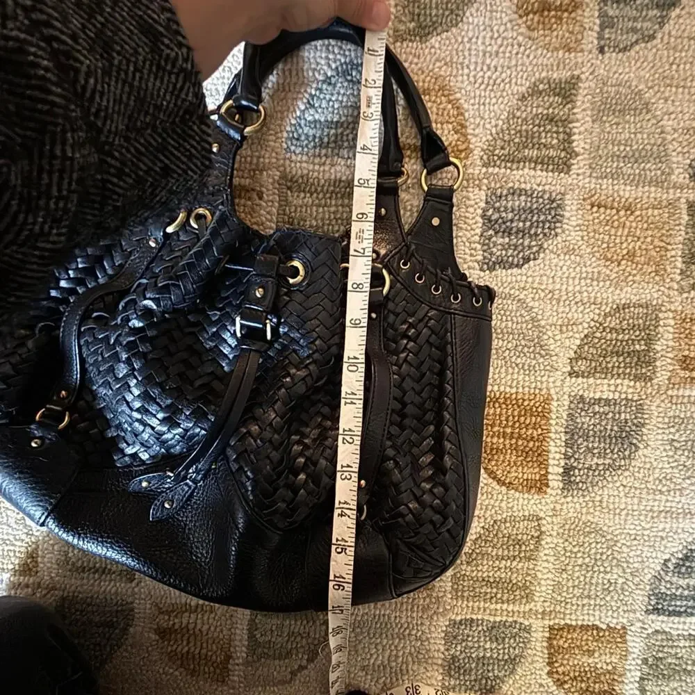 Cole Haan Leather Black Village Weave Bag, Medium, Hobo Bag, Excellent Condition